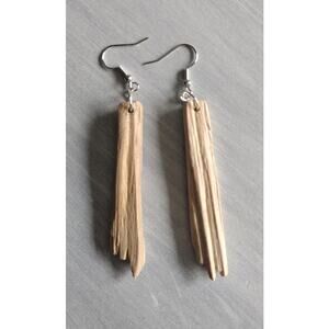 Driftwood Dangle Earrings, Tan and‎ Silver